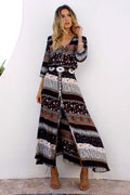 Women's Boho Floral V-Neck Maxi Dress front view - Boho Wedding Guest Maxi Dress