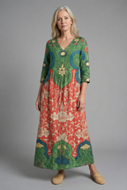 Women's A-line boho maxi dress with floral print – front view