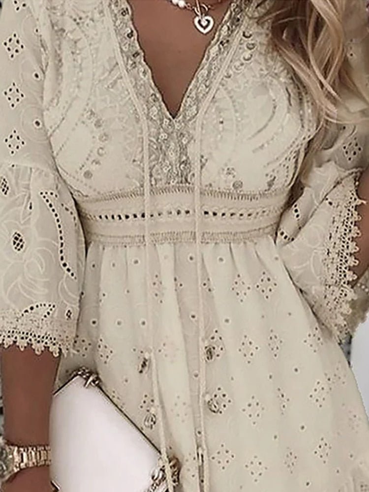 Boho mini dress lace bell sleeves | Alba Muse