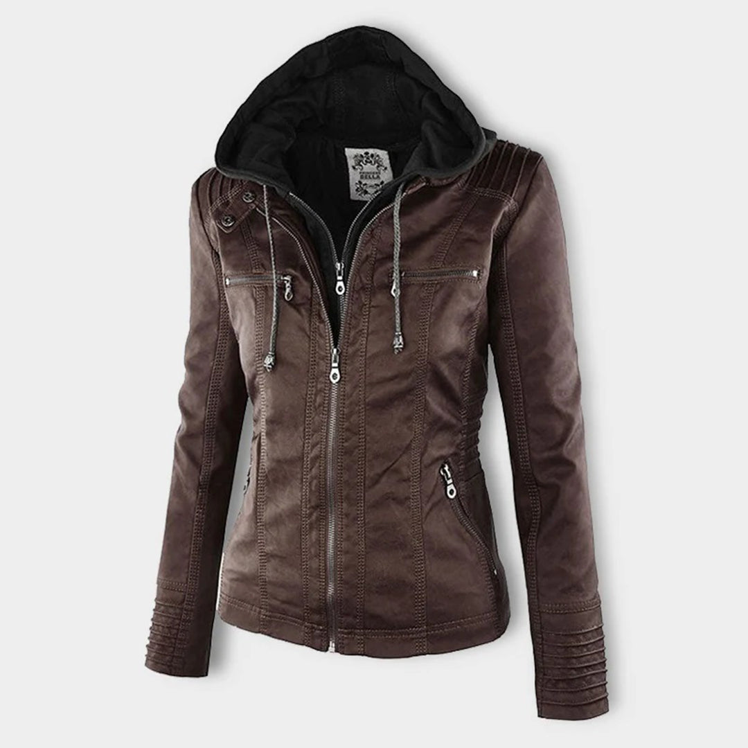 Black faux leather hooded Jacket