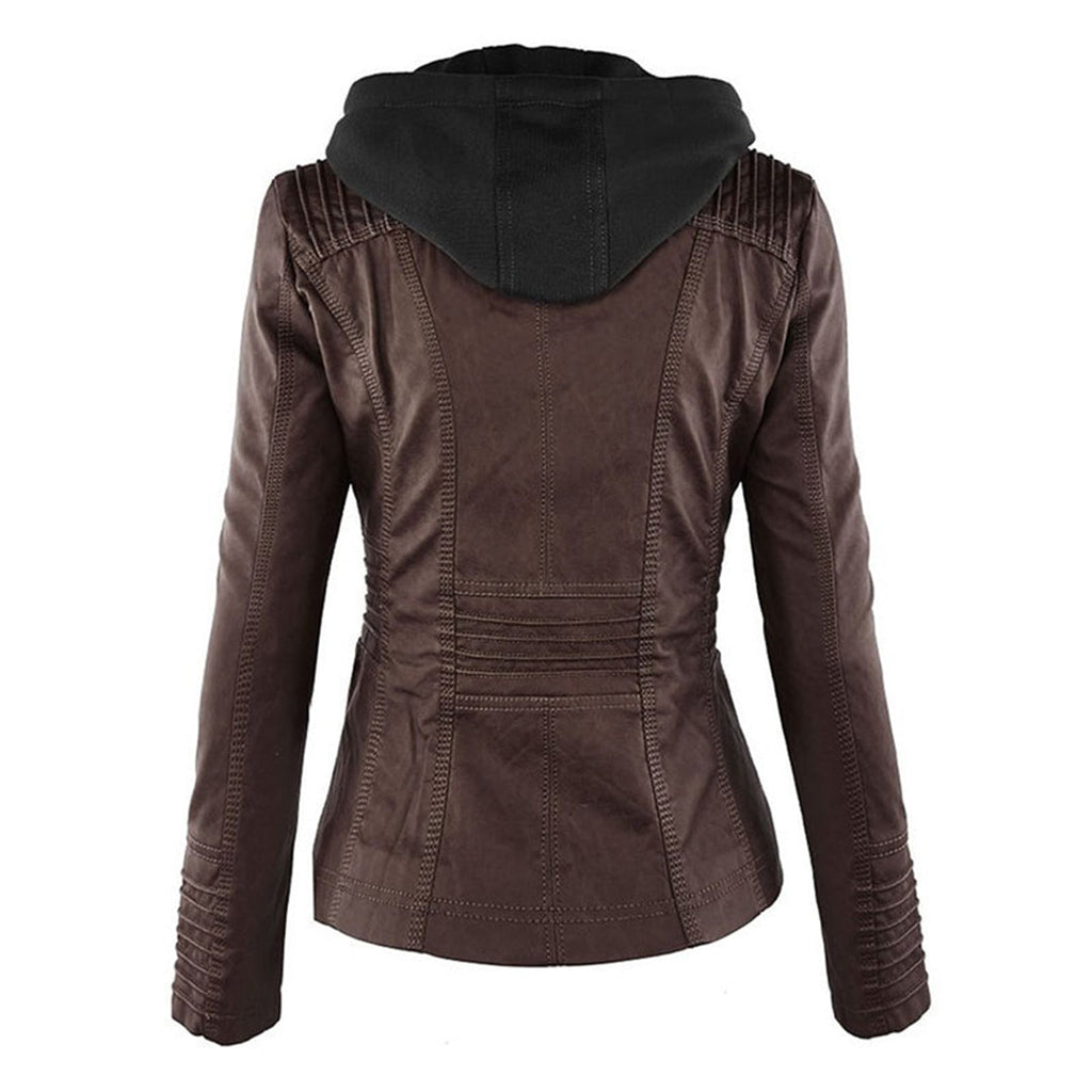 Black faux leather hooded Jacket