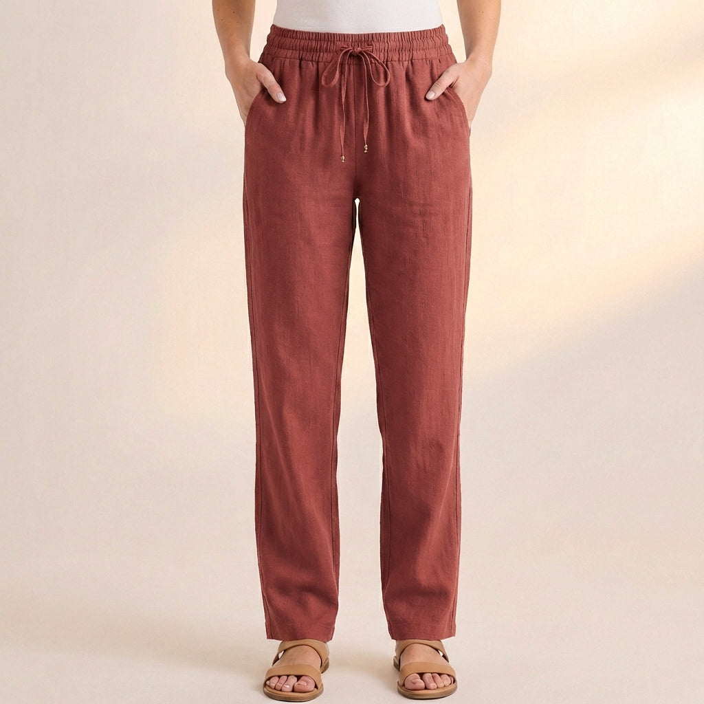 Relaxed-Fit Full-Length Blend Casual Drawstring Trousers