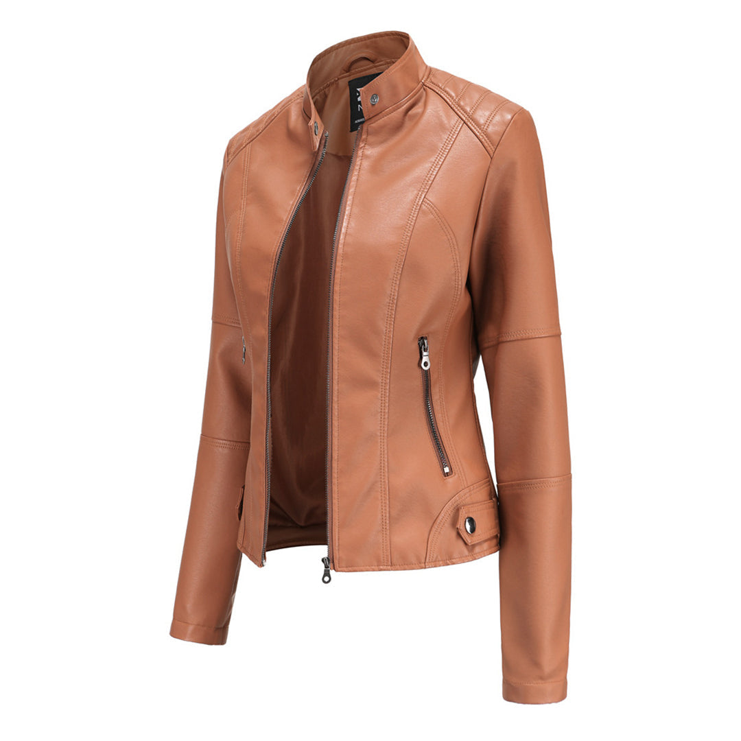 Black vintage leather-look jacket, front view