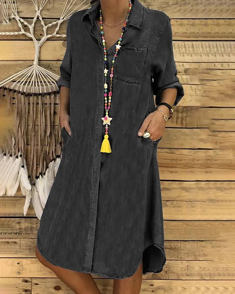 Denim shirt dress side view relaxed fit