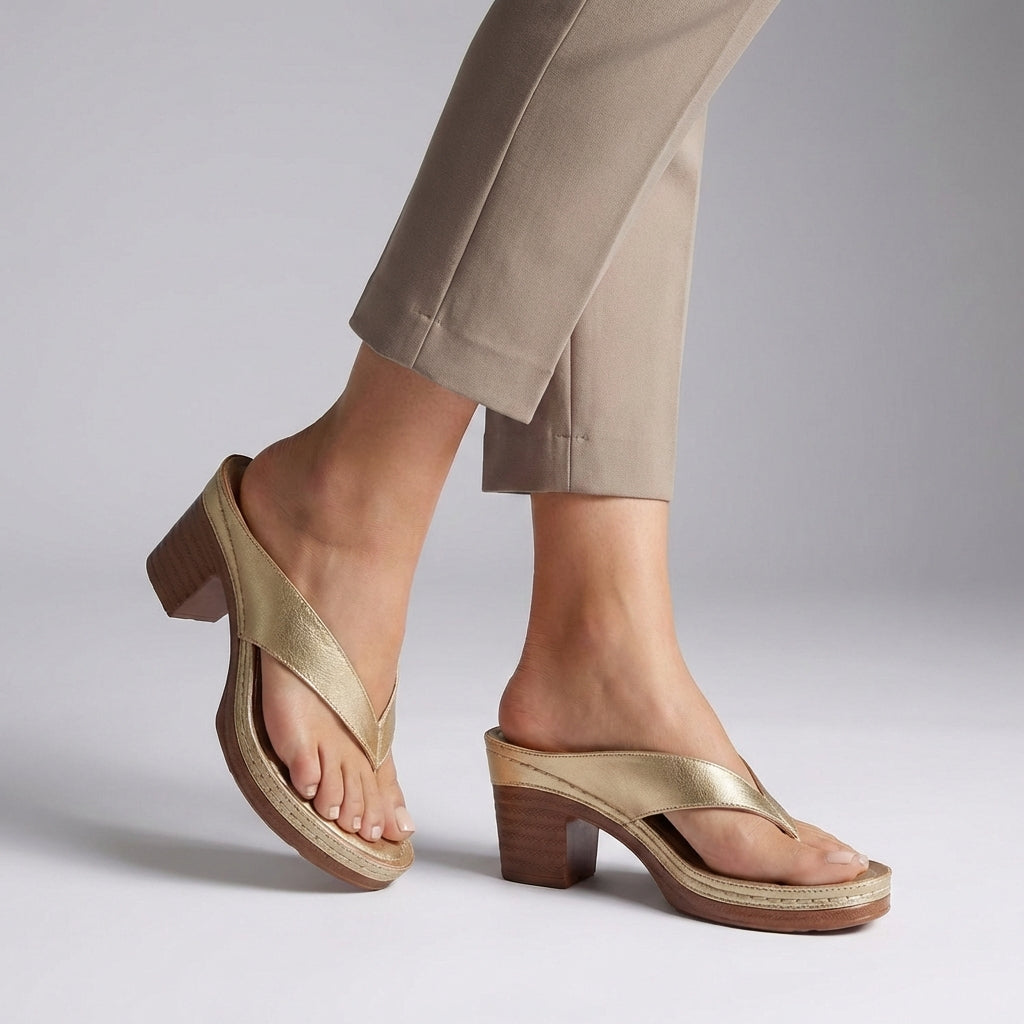 Platform sole thong sandals for women – heel detail