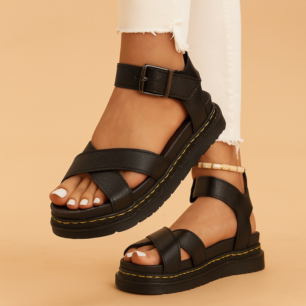 Women's strappy platform sandals top view