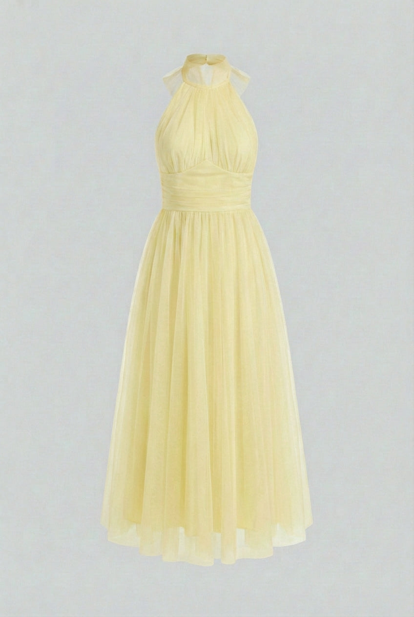 Women's yellow tulle midi dress full length – bridesmaid occasion dress