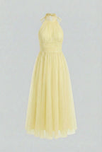 Women's yellow tulle midi dress full length – bridesmaid occasion dress