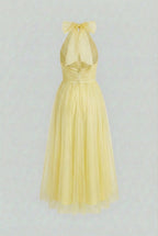 Women's yellow tulle midi dress full length – back detail