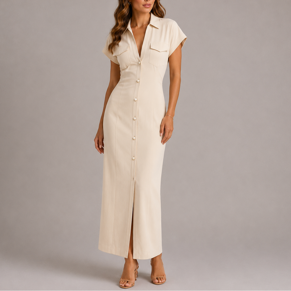 Tailored denim midi dress