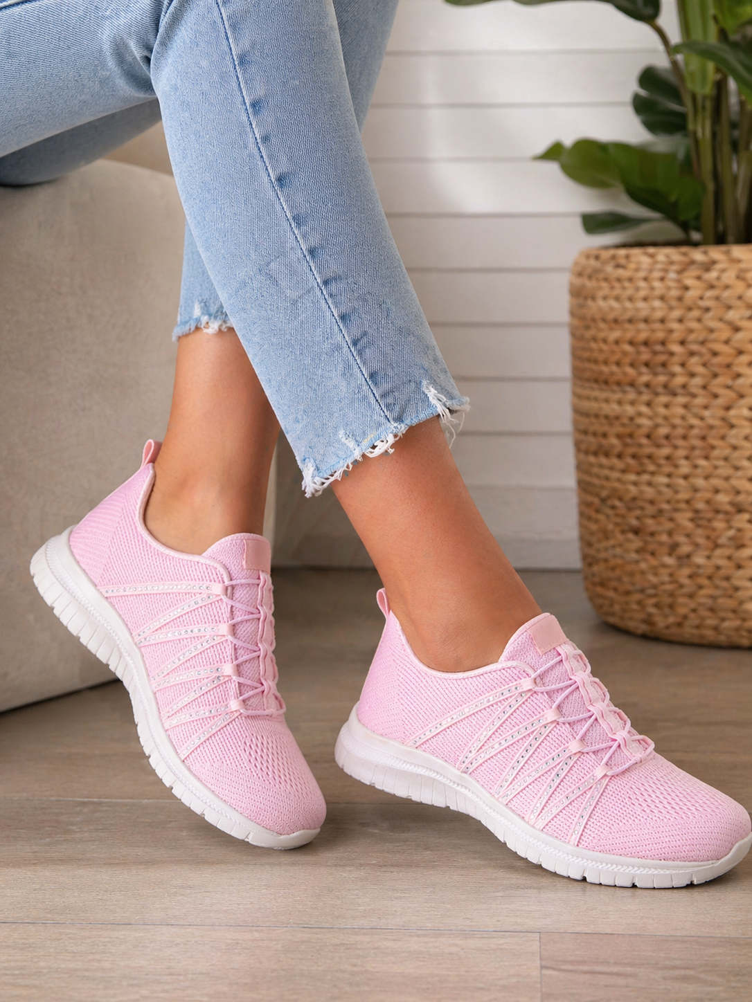 Women's sparkle knit sneakers lightweight breathable trainers