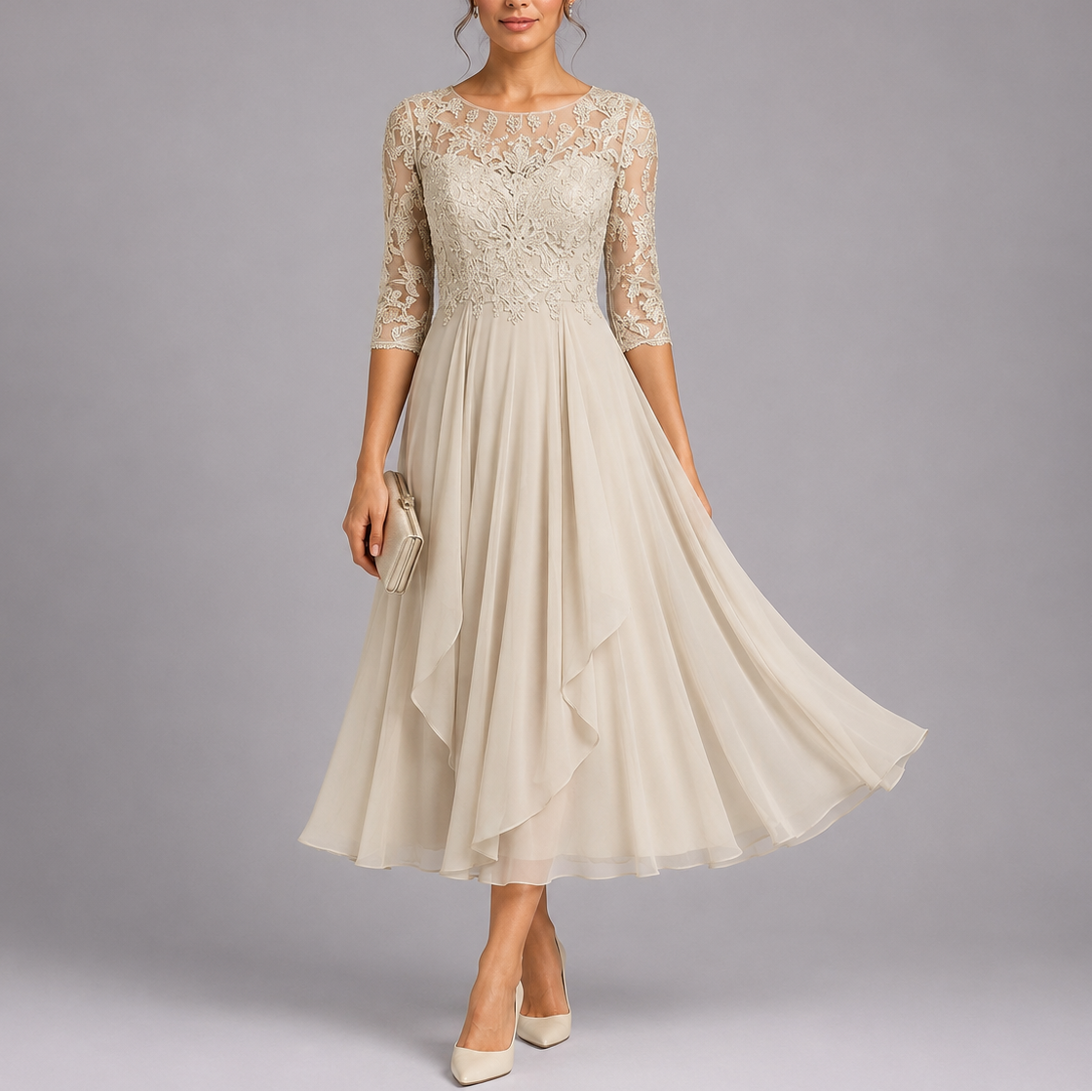 Blue embroidered lace dress