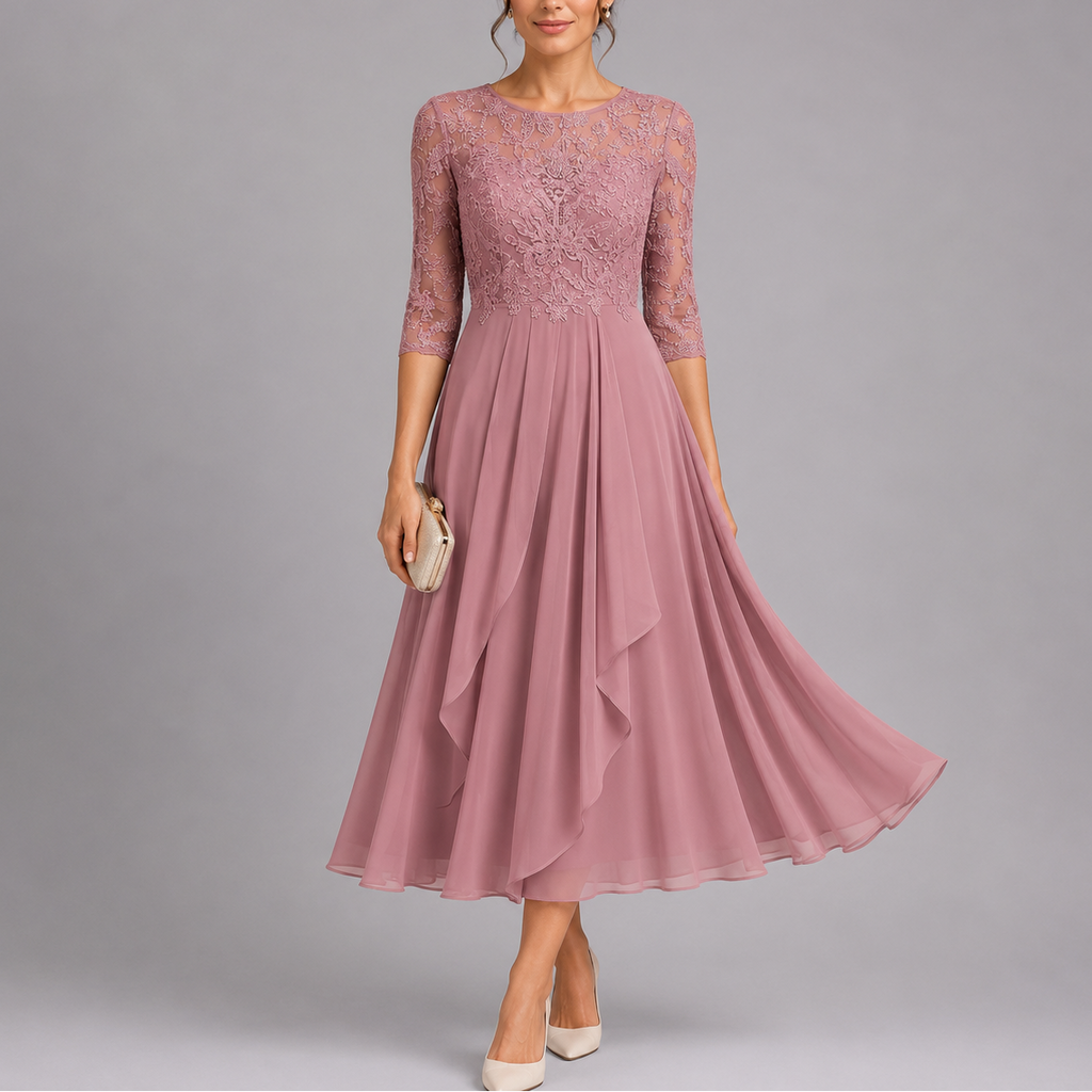 Blue embroidered lace dress
