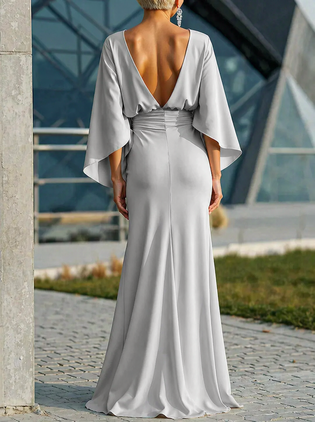 Sleeveless V-Neck A-Line Midi Dress — worn on model