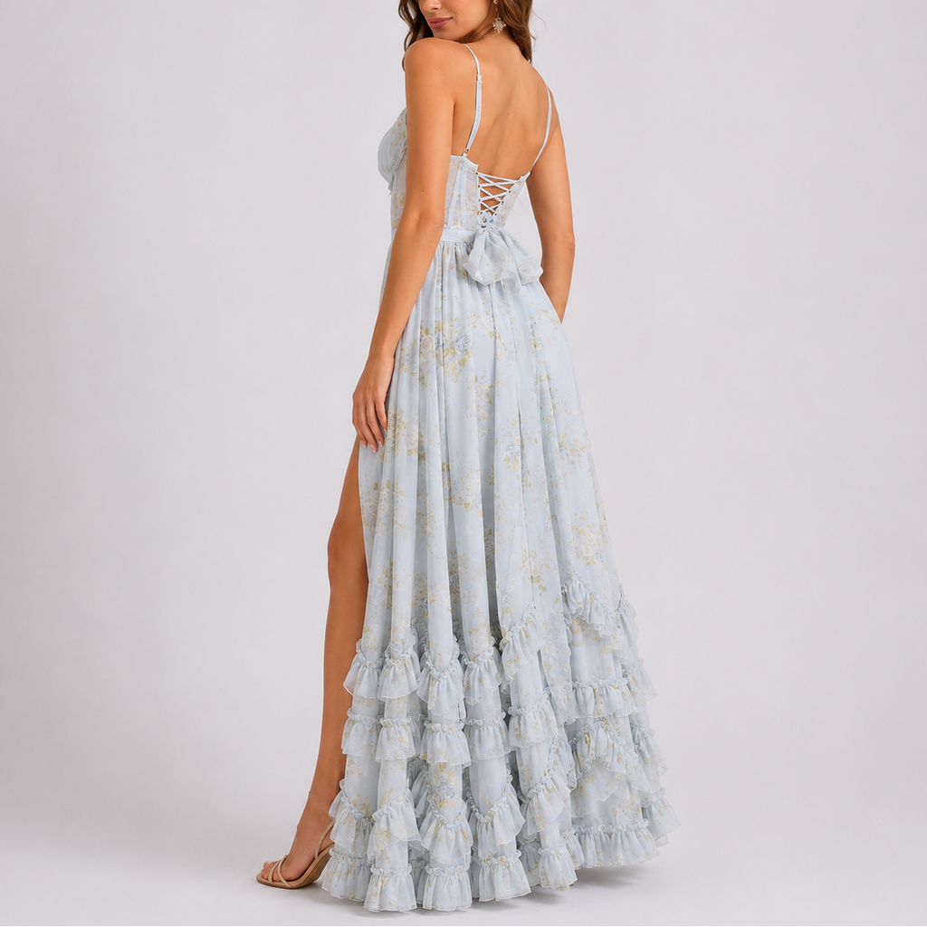 Blue floral corset maxi dress