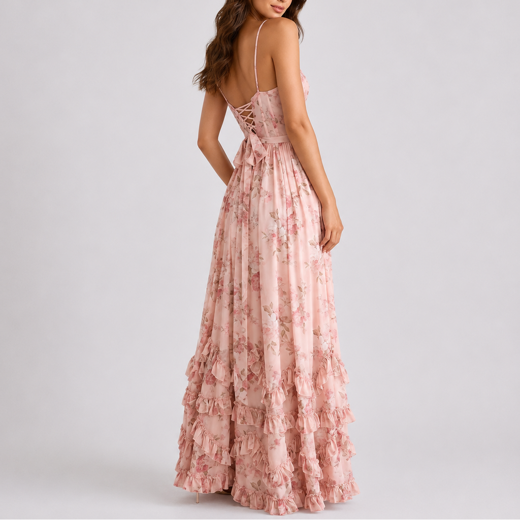 Blue floral corset maxi dress