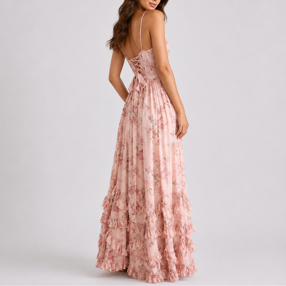 Blue floral corset maxi dress