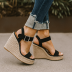Women's smart casual wedge heel sandals with open toe, side view