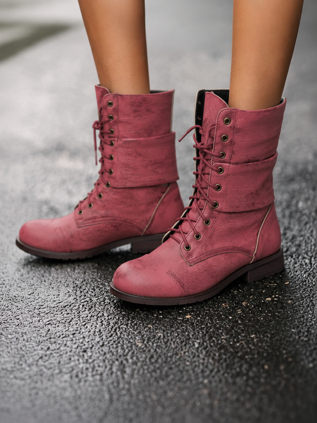 Red Mid-Calf Ankle Boots, front view