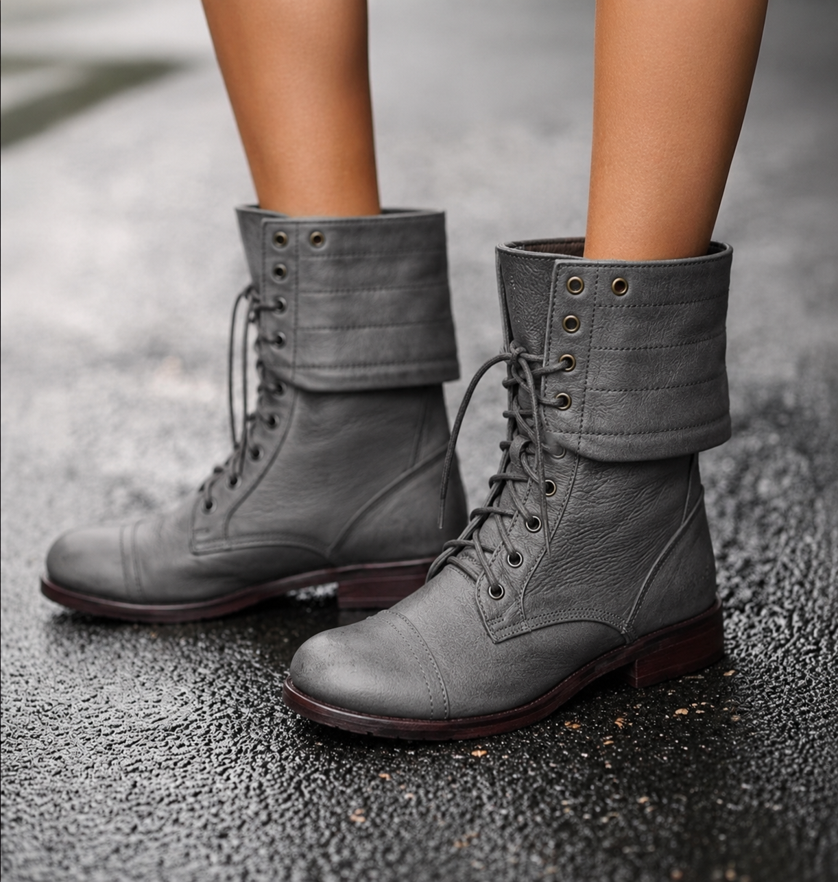Grey Mid-Calf Ankle Boots