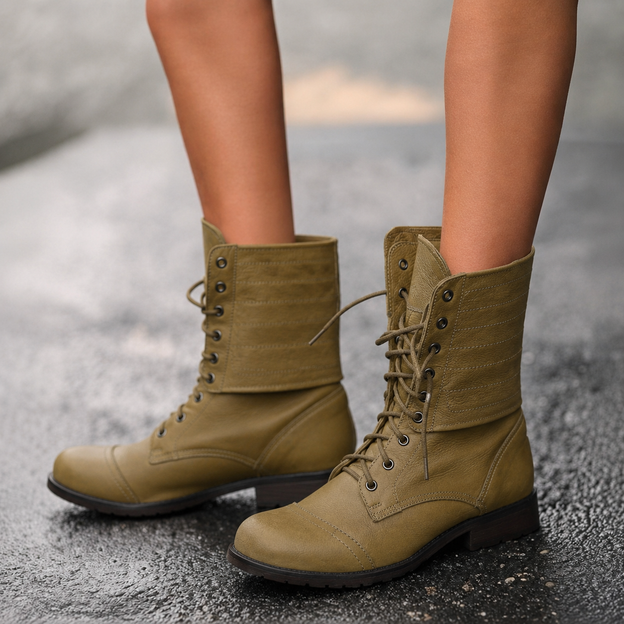 Khaki Mid-Calf Ankle Boots