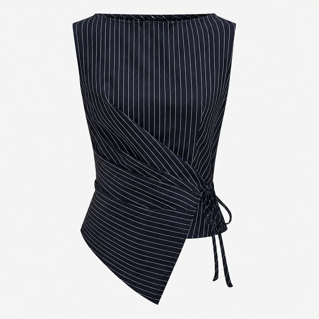 Pinstripe Wrap Top & Wide-Leg Trousers Co-ord Set