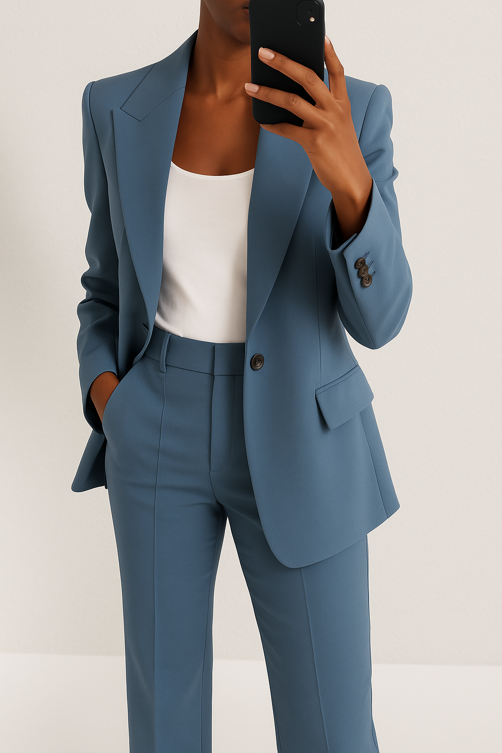 Blue tailored blazer and trouser co-ord set, front view