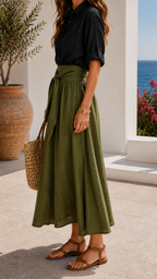 Elegant summer co-ord set with flowing maxi skirt, colourway variant