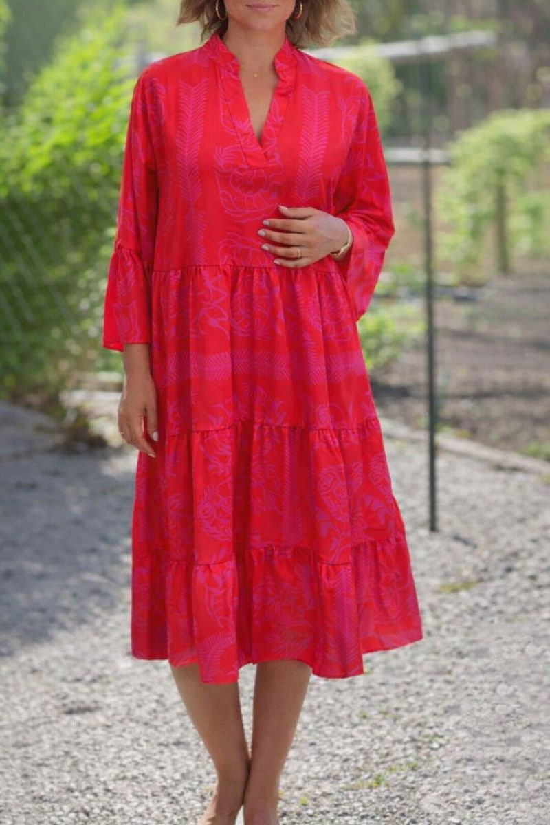Boho midi dress women's relaxed loose fit tiered detail | Alba Muse