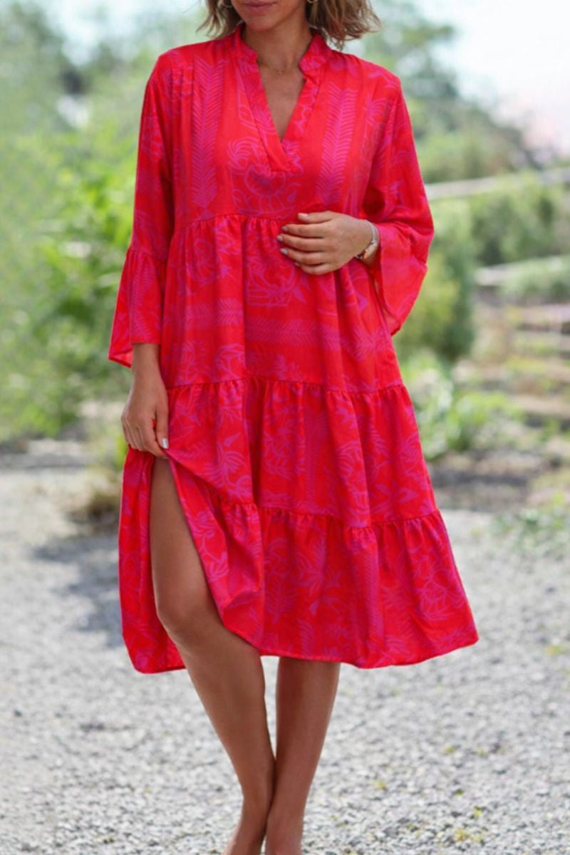 Women's boho loose fit tiered midi dress summer | Alba Muse