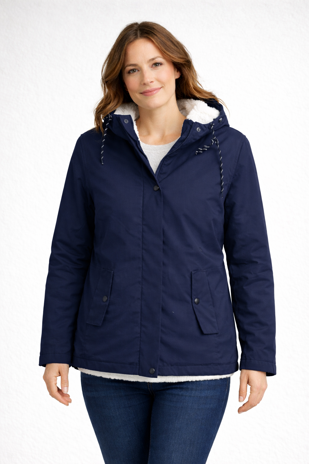 Navy Fleece-Lined Hooded Jacket