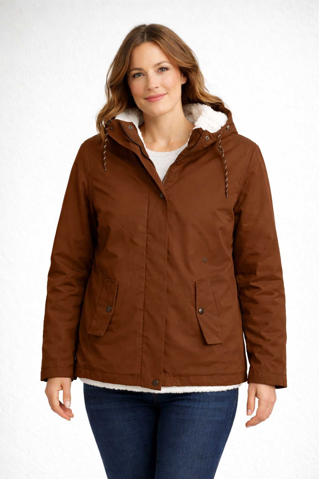Khaki Fleece-Lined Hooded Jacket