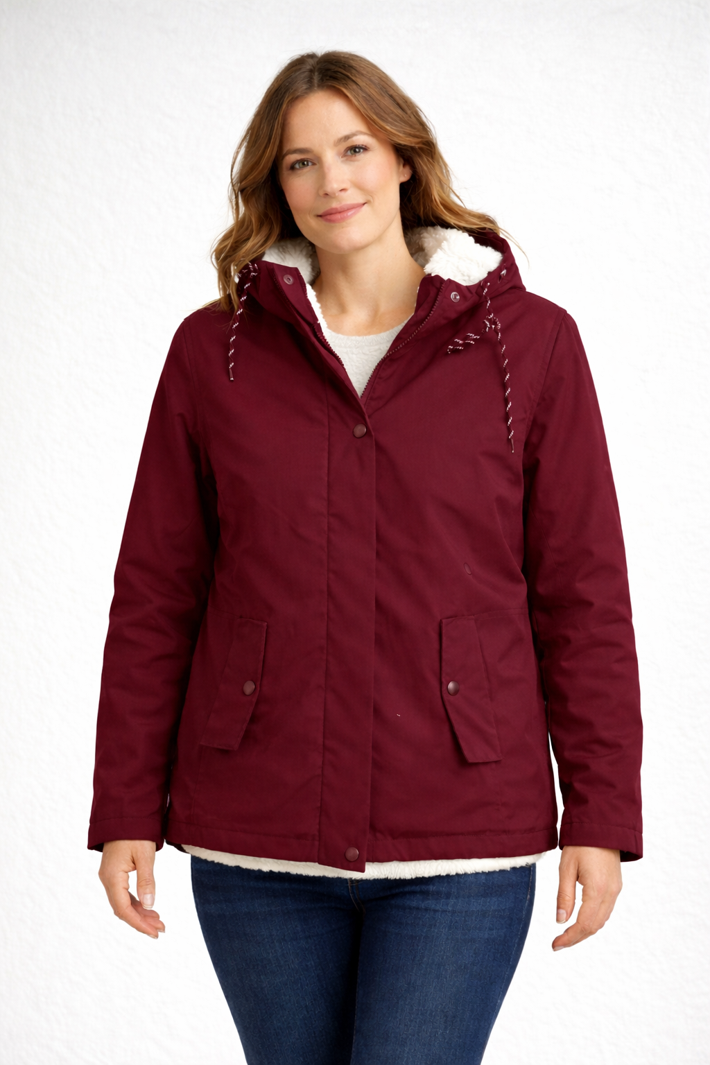 Red Fleece-Lined Hooded Jacket