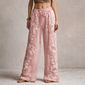 Floral embroidered wide leg pants in pink, front view