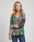 Women's Clara boho patchwork blouse front view grey