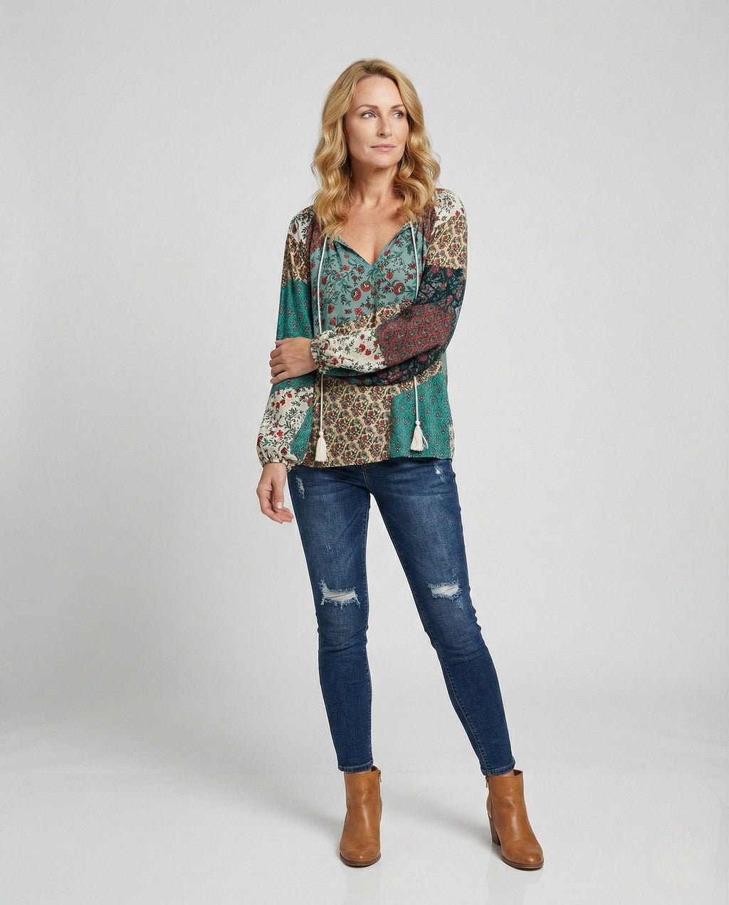 Patchwork blouse back view full length