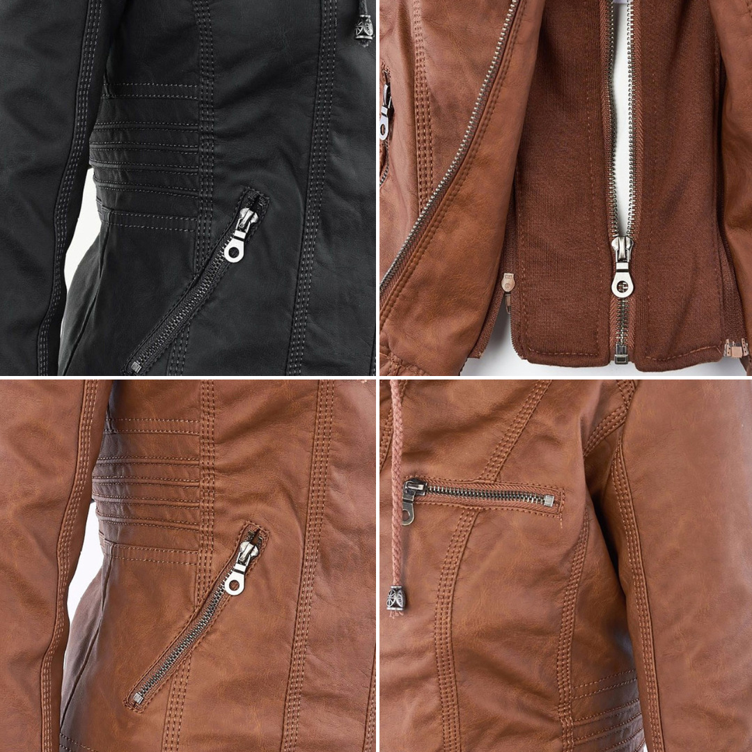 Black faux leather hooded Jacket