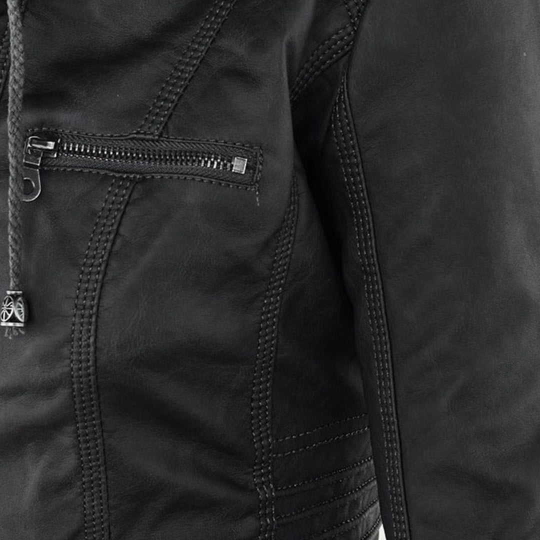 Black faux leather hooded Jacket
