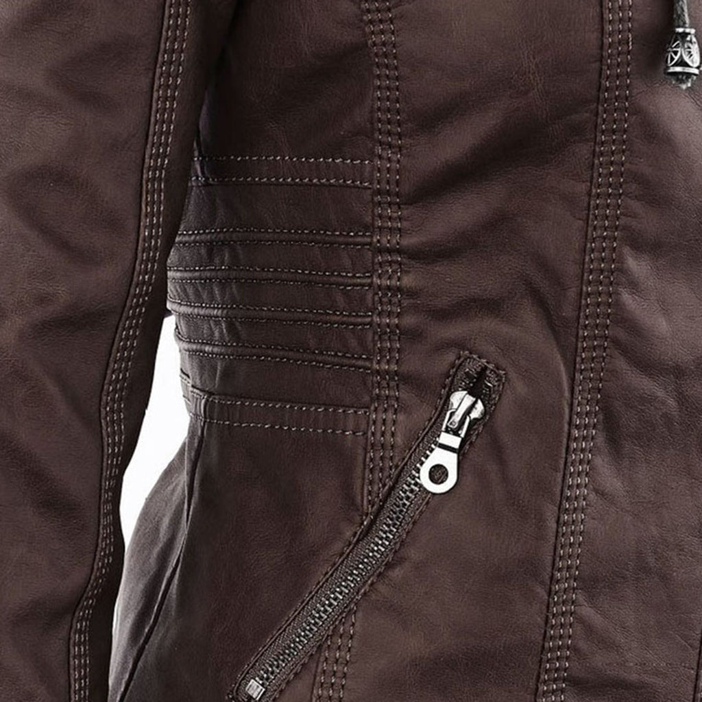 Black faux leather hooded Jacket