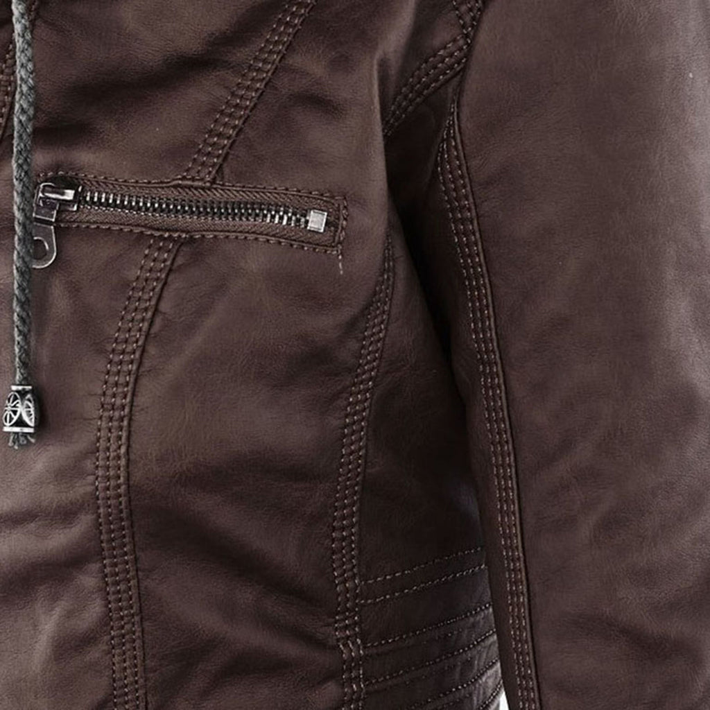 Black faux leather hooded Jacket
