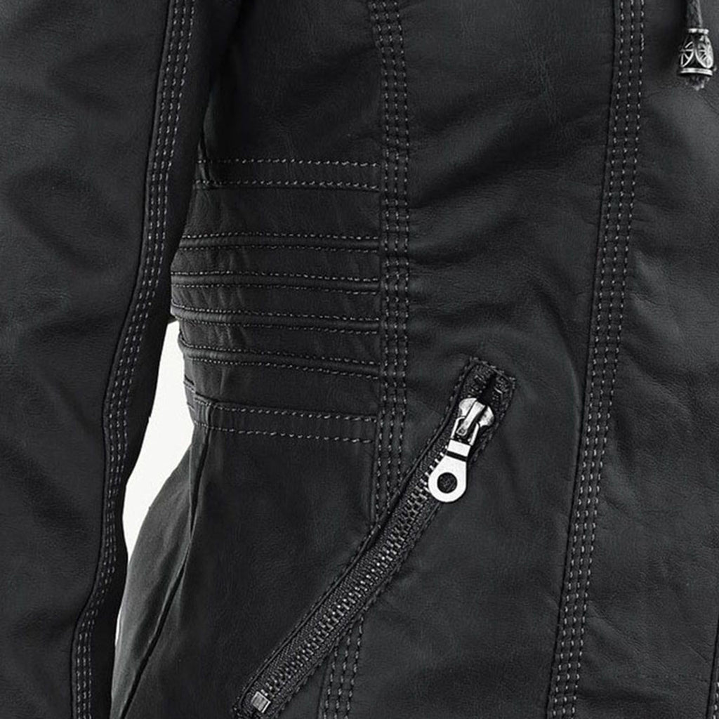 Black faux leather hooded Jacket