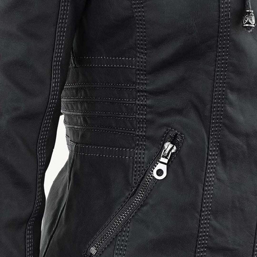 Black faux leather hooded Jacket