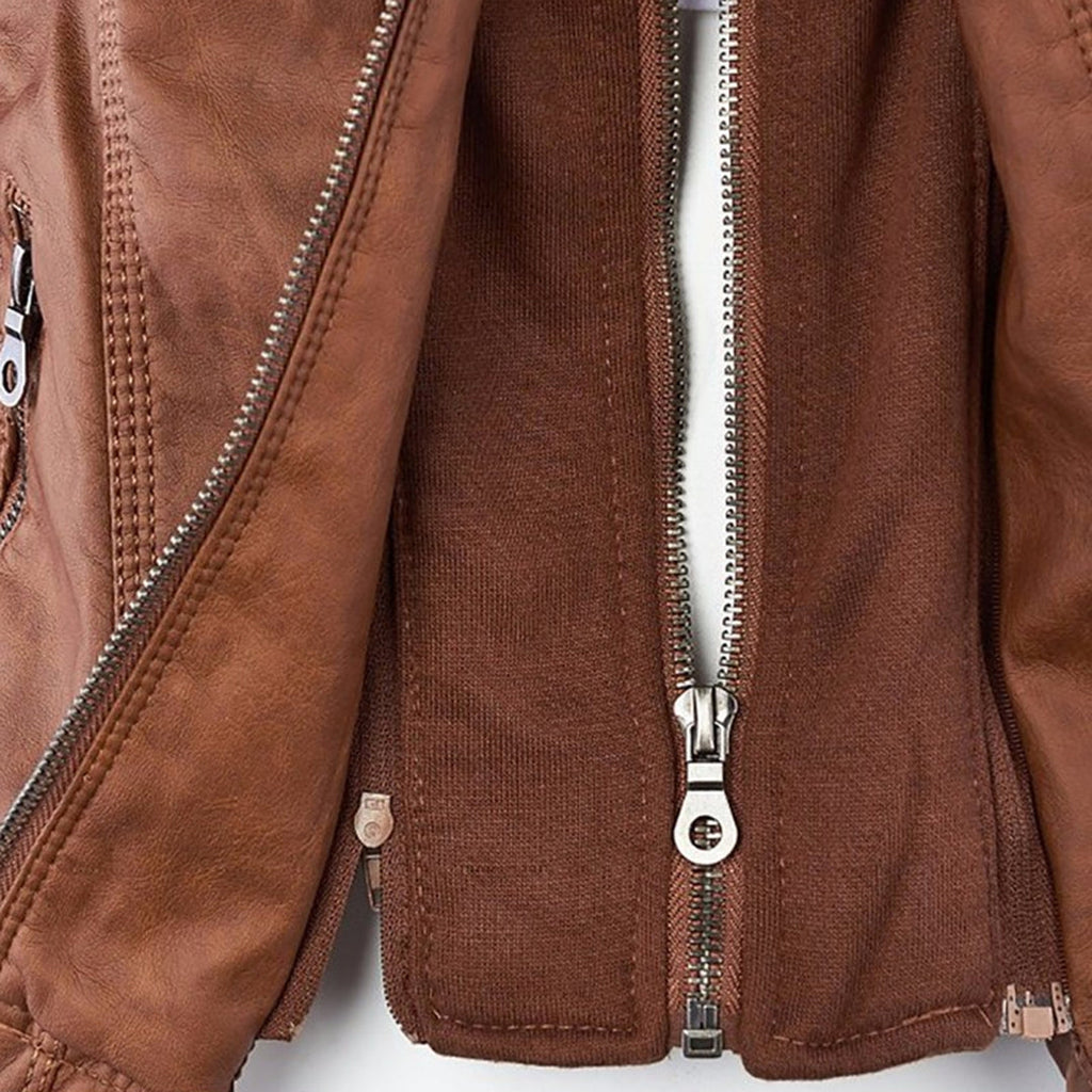 Black faux leather hooded Jacket