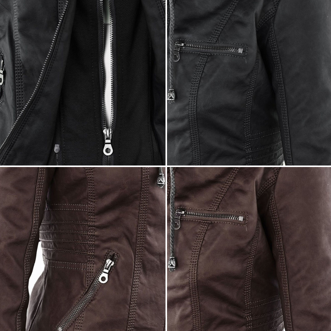 Black faux leather hooded Jacket