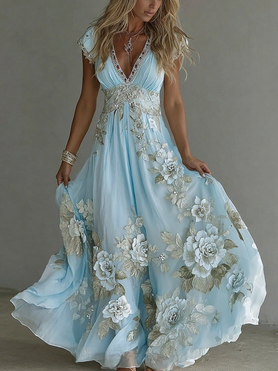 Boho floral maxi dress side profile view