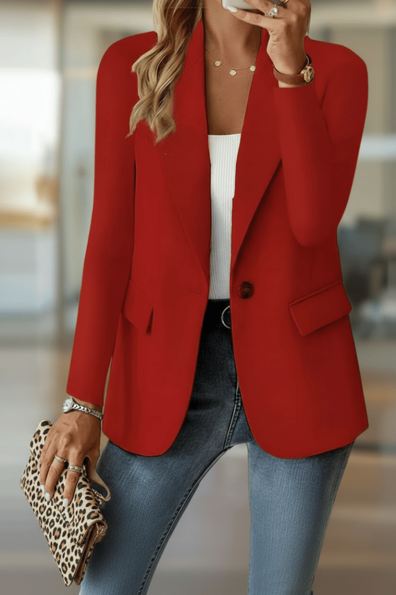 Red relaxed tailored blazer jacket, front view