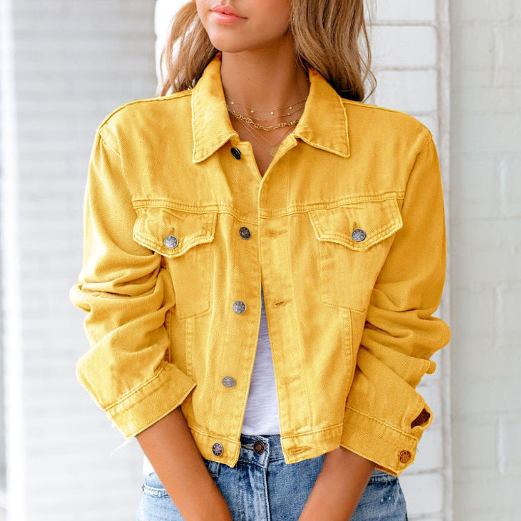Pink cropped denim jacket