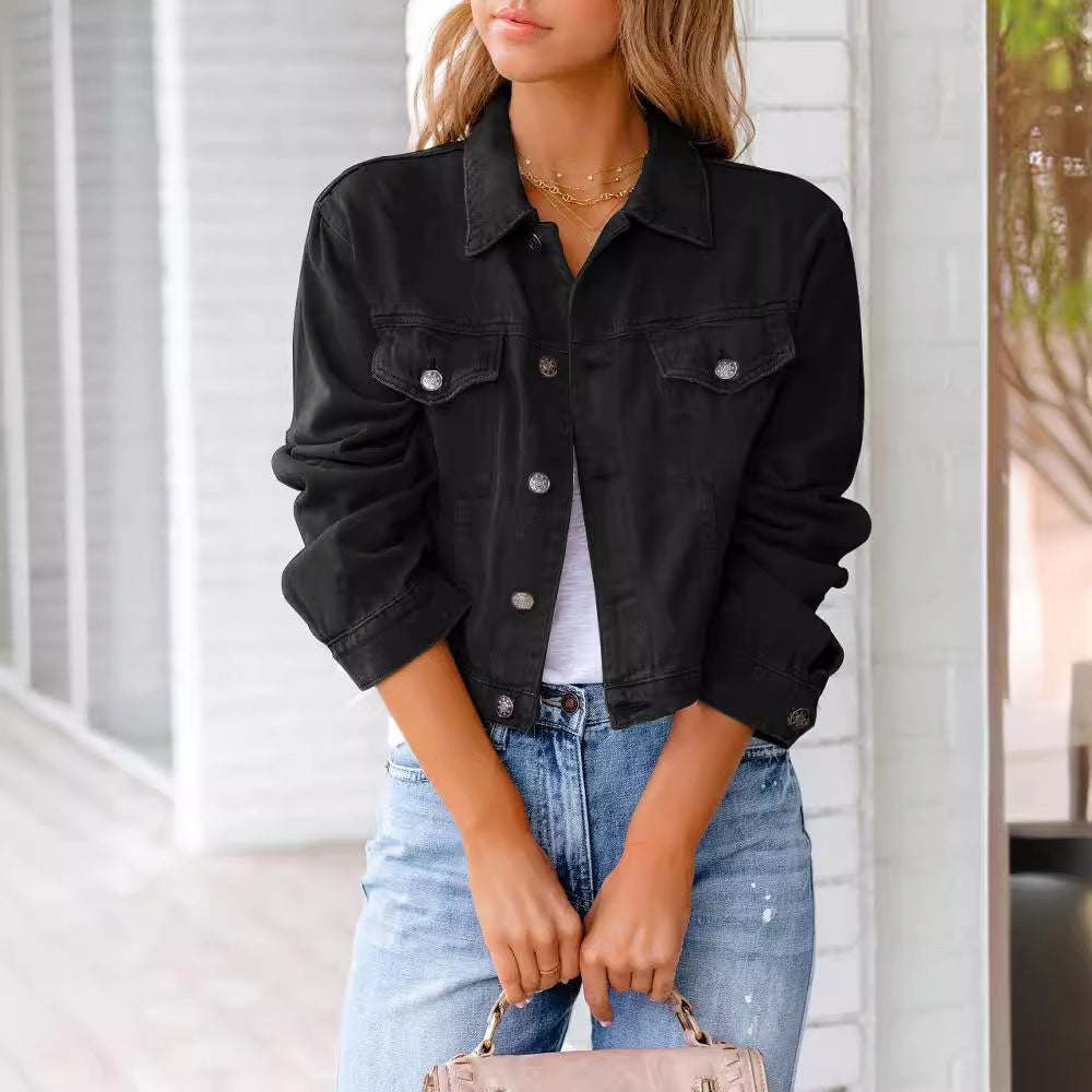 Pink cropped denim jacket