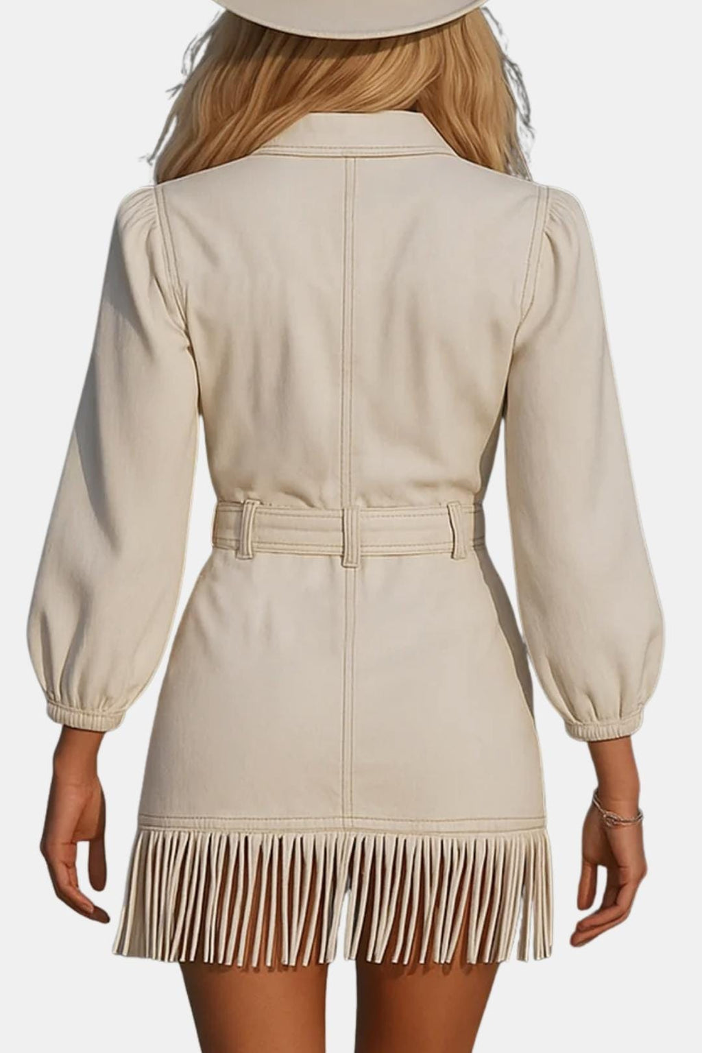 Western mini dress side profile view