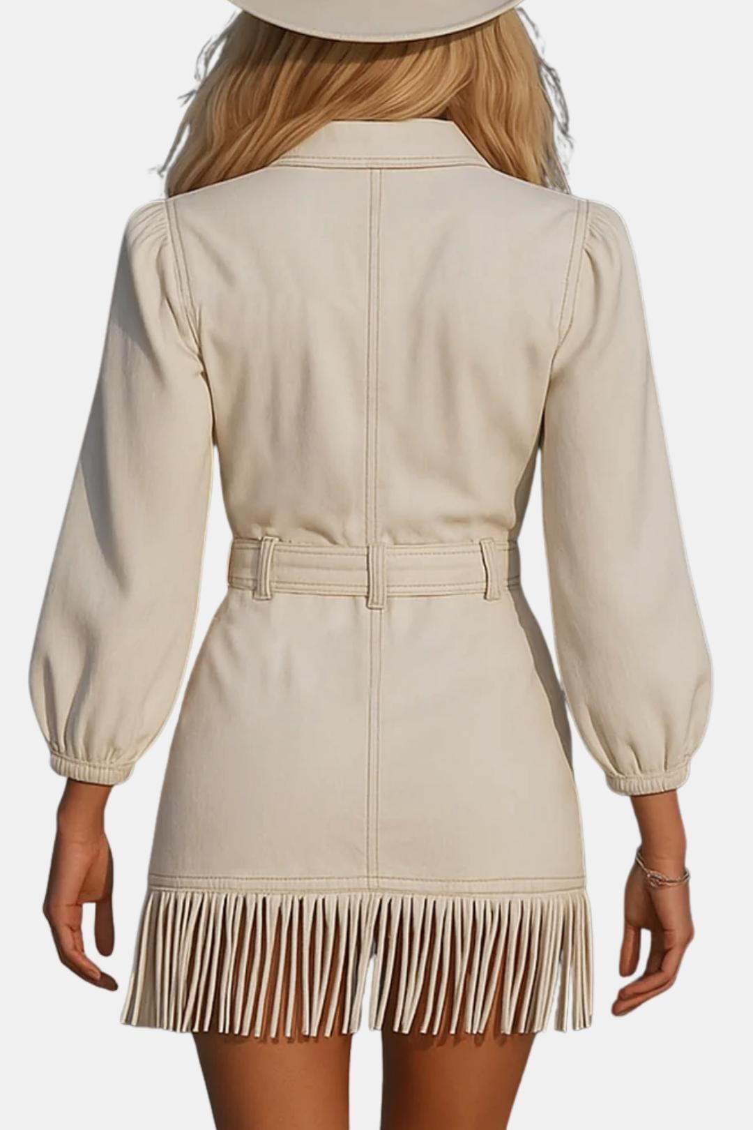 Western mini dress side profile view